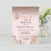 ライト、花グリッター蝶30th誕生日 招待状 (スタンド正面)