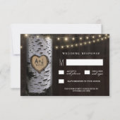 ライト + RSVPカードを結婚する切り分けられた樺の木 出欠カード (正面)