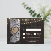 ライト + RSVPカードを結婚する切り分けられた樺の木 出欠カード (スタンド正面)