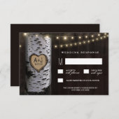 ライト + RSVPカードを結婚する切り分けられた樺の木 出欠カード (正面/裏面)