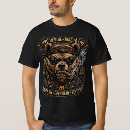 ライドするために生き、生きるためにライド Route 66 バイクに乗るクマ Tシャツ