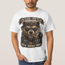 ライドするために生き、生きるためにライド Route 66 バイクに乗るクマ Tシャツ