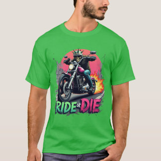 ライドまたはダイ – アーバンはっきりしたバイクもしくは自転車に乗る人グラフィックデザイン Tシャツ