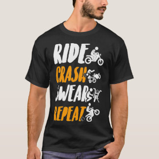 ライドクラッシュウェアリピーター二輪車バイクもしくは自転車に乗る人バイク Tシャツ