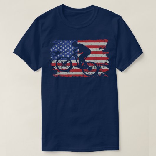 ライドサイクリングサイクリストUSA旗自転車サイクリング自転車 Tシャツ (デザイン正面)