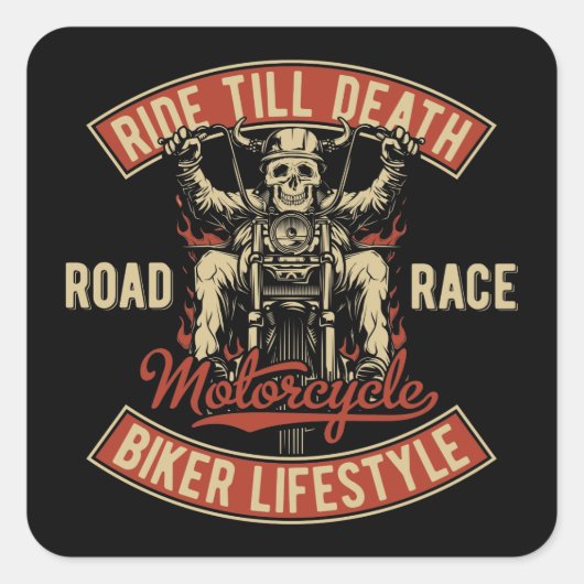 ライドトゥルデスバイクもしくは自転車に乗る人ライフスタイル スクエアシール (正面)