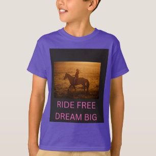 ライドフリー ドリームビッグ 馬に乗る少年 夕焼け キッズTシャツ Tシャツ