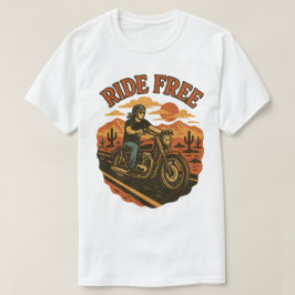 ライドフリー ビンテージ バイク アドベンチャー アート Tシャツ