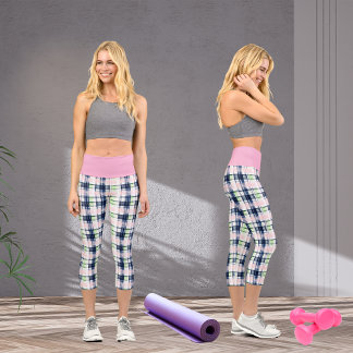 ライド名門私立校風のネイビーブルーピンクグリーン筆跡 カプリレギンス