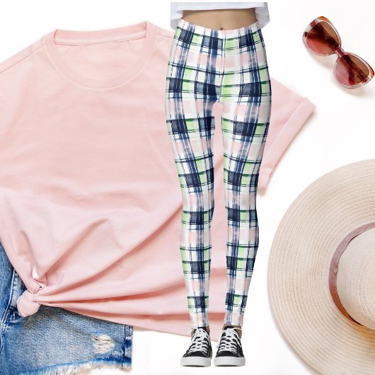 ライド名門私立校風のネイビーブルーピンクグリーン筆跡 レギンス