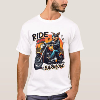 ライド懸命バークラウド – バイクもしくは自転車に乗る人ドッググラフィックデザイン Tシャツ