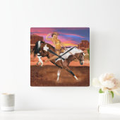 ライドMブロンコ女性のカーボーイ スクエア壁時計 (ホーム)