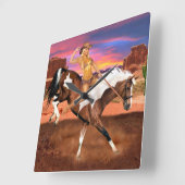 ライドMブロンコ女性のカーボーイ スクエア壁時計 (傾斜)