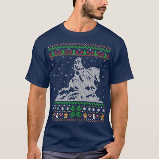 ライニングホーススポーツ愛好家クリスマス醜いライニング Tシャツ (正面)