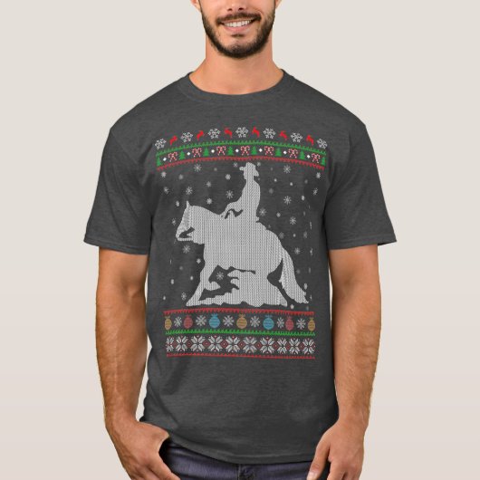ライニングホーススポーツ愛好家クリスマス醜いライニング Tシャツ (正面)