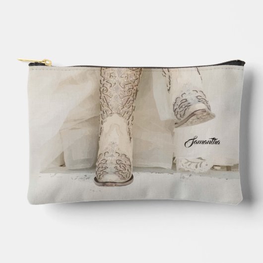 ライノストーンのブーツを履いたテキサス花嫁 アクセサリーポーチ (正面)