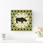 ライノセロスサファリウィーブパターンとシルエット スクエア壁時計 (ホーム)