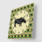 ライノセロスサファリウィーブパターンとシルエット スクエア壁時計 (傾斜)