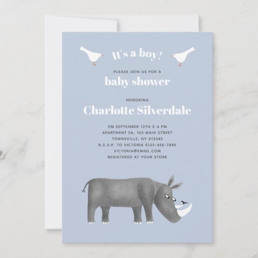 ライノセロス男の子の赤ちゃんシャワー 招待状 (正面)