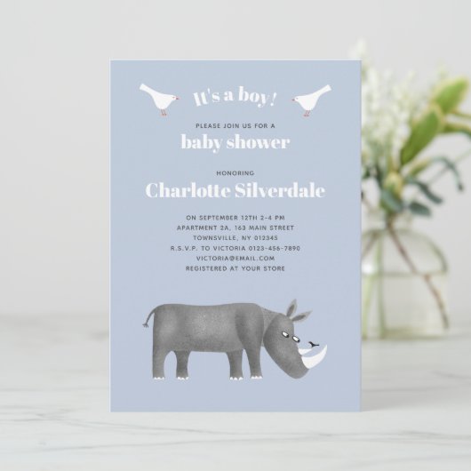 ライノセロス男の子の赤ちゃんシャワー 招待状 (スタンド正面)