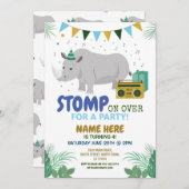 ライノパーティー子供の誕生日動物おもしろい招待状 招待状 (正面/裏面)