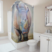 ライノ好き|アートキュートライノポートレートプリント シャワーカーテン (インサイチュ)