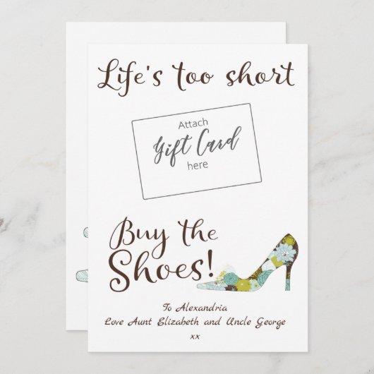 ライフおもしろいの短すぎるシューズ買ギフトカードホルダー (正面/裏面)