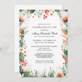 ライフお祝いオレンジホワイトフローラ葬儀 招待状 (正面/裏面)