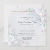 ライフお祝いダスティブルーとホワイトフローラ 招待状 (正面)