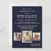 ライフお祝いダークブルーホワイト3枚の写真 招待状 (正面)