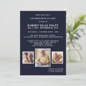 ライフお祝いダークブルーホワイト3枚の写真 招待状 (スタンド正面)