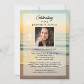 ライフお祝いビーチをテーマにした写真葬儀 招待状 (正面)