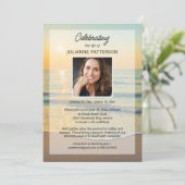 ライフお祝いビーチをテーマにした写真葬儀 招待状 (スタンド正面)