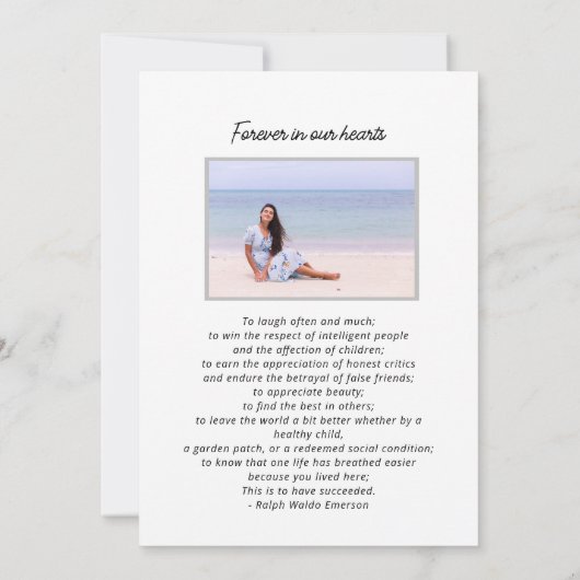 ライフお祝いビーチをテーマにした写真葬儀 招待状 (裏面)