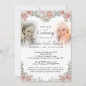 ライフお祝いピンクフローラフォト招待状 招待状 (正面)