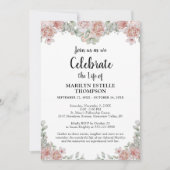 ライフお祝いピンクフローラ記念写真 招待状 (正面)