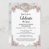ライフお祝いピンクフローラ記念写真 招待状 (正面/裏面)