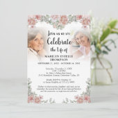ライフお祝いピンクフローラ3枚メモリアル 招待状 (スタンド正面)