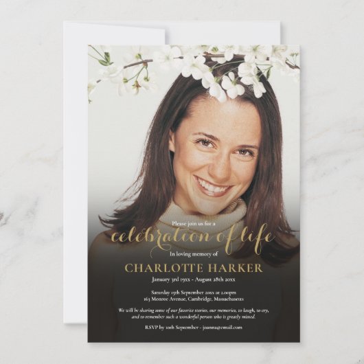 ライフお祝いフローラ白花写真 招待状 (正面)