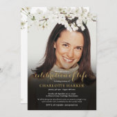 ライフお祝いフローラ白花写真 招待状 (正面/裏面)
