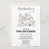 ライフお祝いホワイトフラミンゴボホトロピカル 招待状 (正面/裏面)