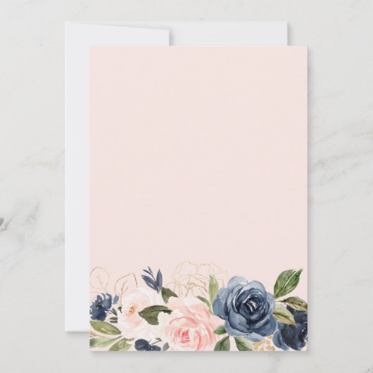 ライフお祝いメモリアルピンクネイビーブルー金ゴールド 招待状 (裏面)