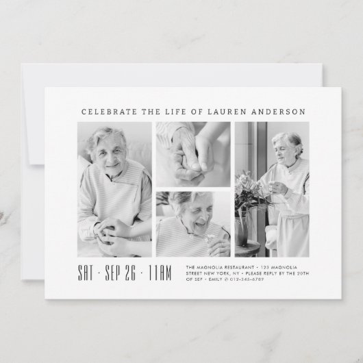 ライフお祝いモダン4シンプルフォトコラージュ 招待状 (正面)