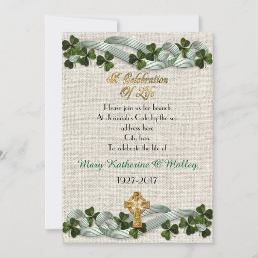 ライフお祝い招待状アイリッシュケルト十字架 招待状 (正面)