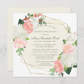 ライフお祝い葬儀ピンクホワイトローズフローラ 招待状 (正面/裏面)