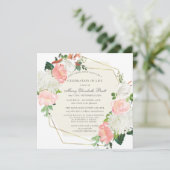 ライフお祝い葬儀ピンクホワイトローズフローラ 招待状 (スタンド正面)