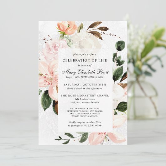 ライフお祝い葬儀記念ピンクフローラI 招待状 (スタンド正面)