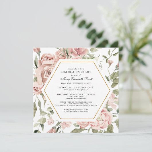 ライフお祝い葬儀記念ピンクフローラI 招待状 (スタンド正面)