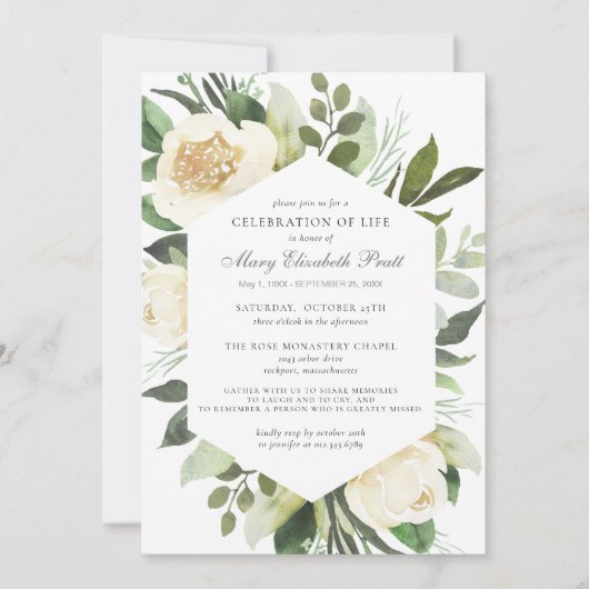 ライフお祝い葬儀記念ホワイトフローラ 招待状 (正面)