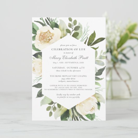 ライフお祝い葬儀記念ホワイトフローラ 招待状 (スタンド正面)